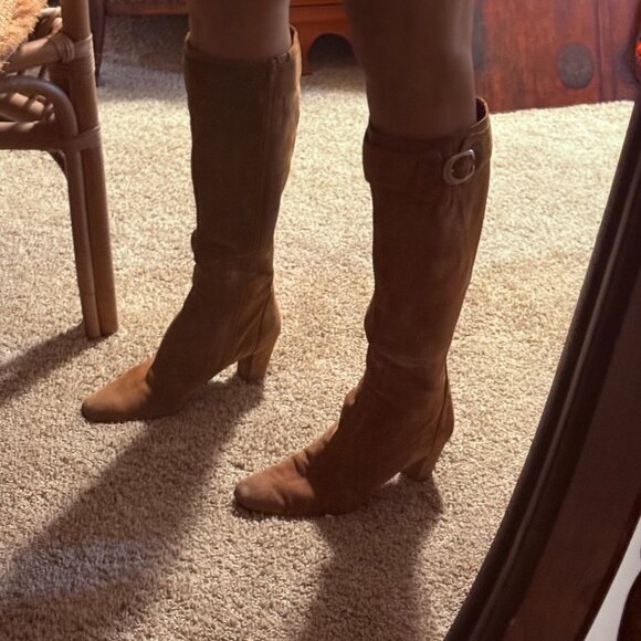 Brown Suede Heeled Boots - Picture 1 of 2
